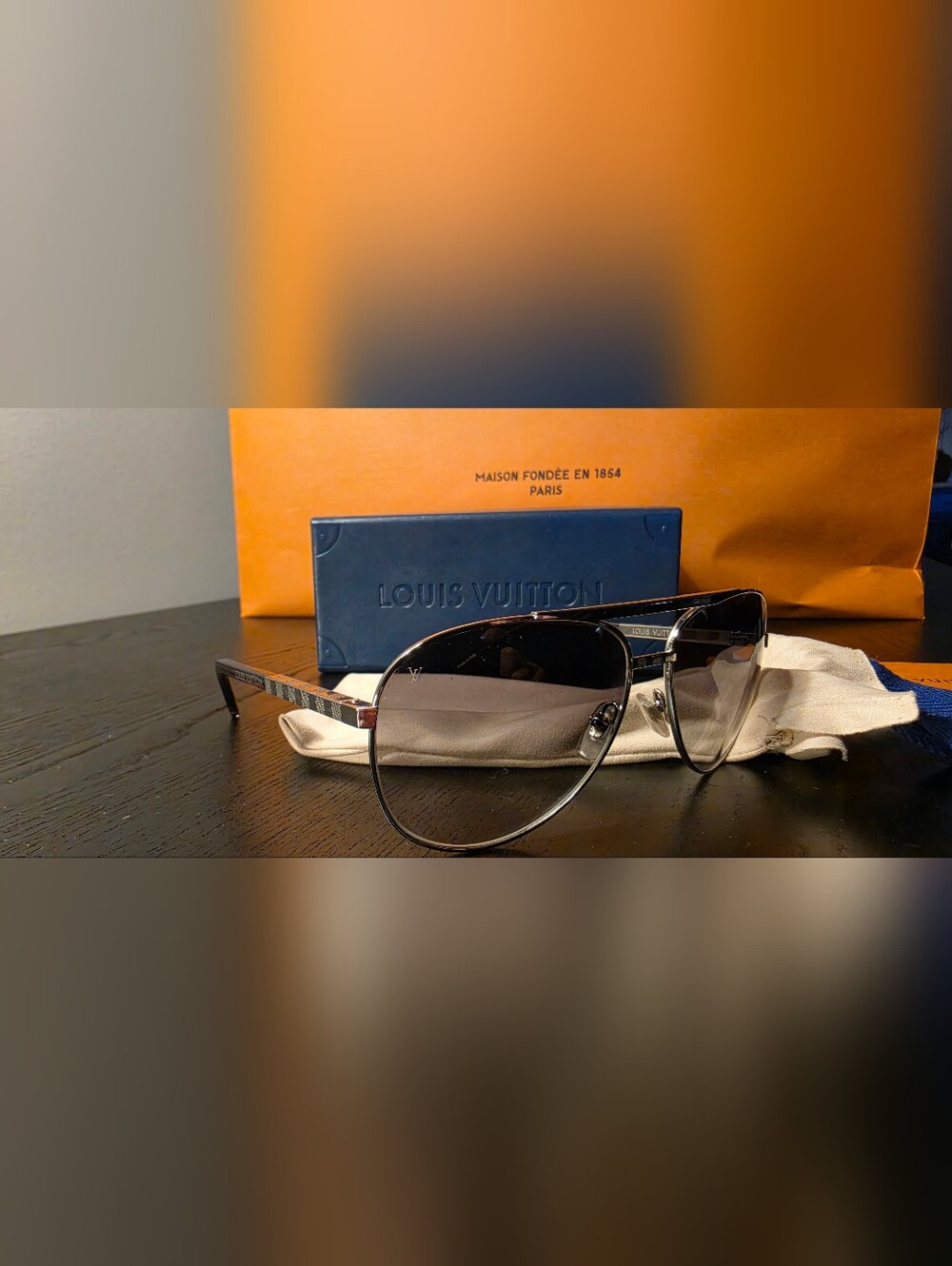 Louis Vuitton Men's Black Aviator Sunglasses - Designer Fashion